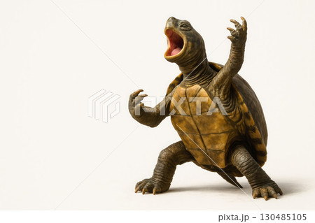 A screaming turtle with its paws raised. 130485105