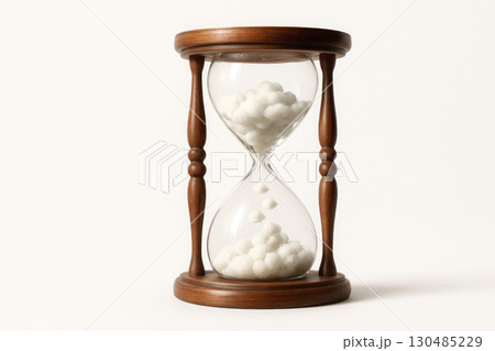 An hourglass with clouds instead of sand. Space for text. 130485229