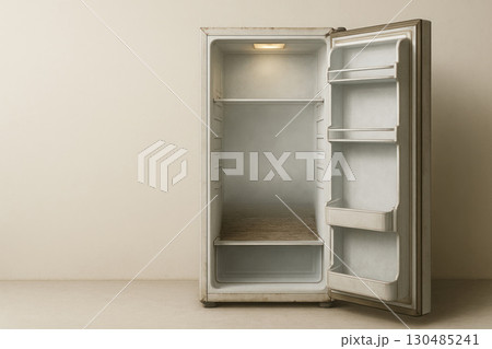 An open empty refrigerator. Space for text. 130485241