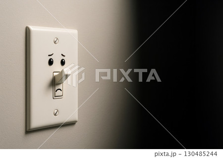 The sad switch is afraid of the dark. Space for text. 130485244