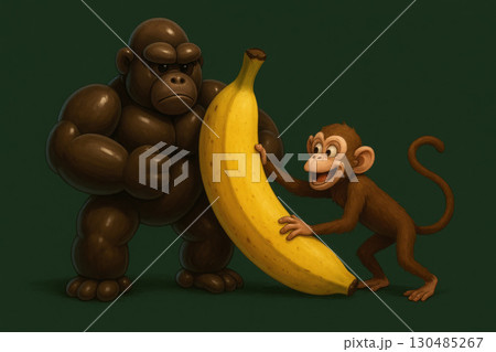 A monkey stole a huge banana from a gorilla. A monkey stole a huge banana from a gorilla. 130485267