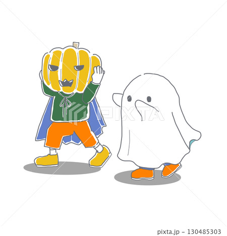 ハロウィンの仮装をしているこどもたちのイラスト 130485303