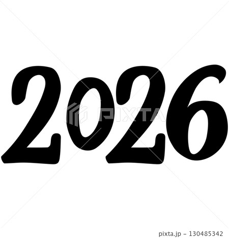 Vector 2026 year black handwriting font. White background. Isolated typography text for design 130485342
