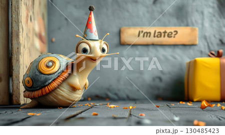 Funny snail with party hat – humorous I’m late? apology card 130485423