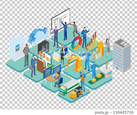 Illustrations of each department within a company Illustrations of each department within a company 130485730