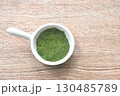 water meal or Wolffia water plant organic food in pan on table 130485789