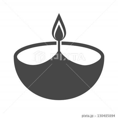 Black Diya Oil Lamp Vector Icon with Flame 130485894