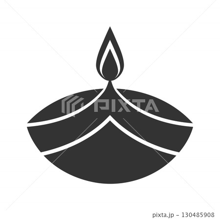 Black Diya Oil Lamp Silhouette Vector 130485908
