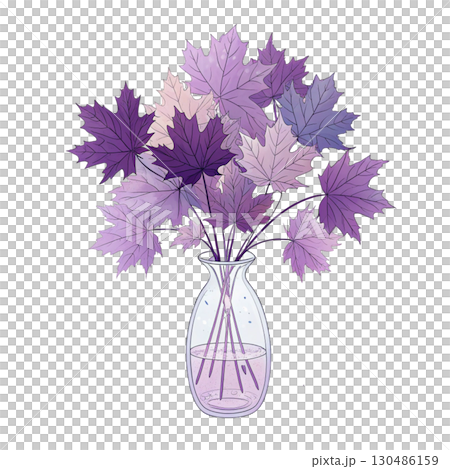 glass vase filled with vibrant autumn maple leaves White Background 130486159