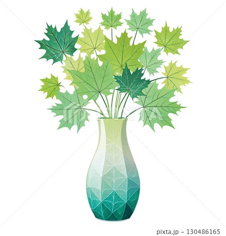 glass vase filled with vibrant autumn maple leaves White Background glass vase filled with vibrant autumn maple leaves White Background 130486165