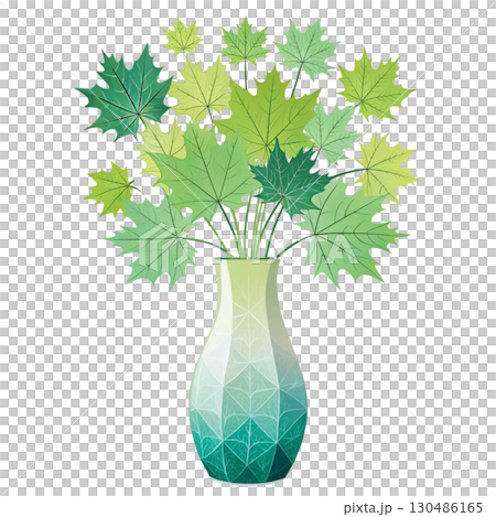 glass vase filled with vibrant autumn maple leaves White Background glass vase filled with vibrant autumn maple leaves White Background 130486165