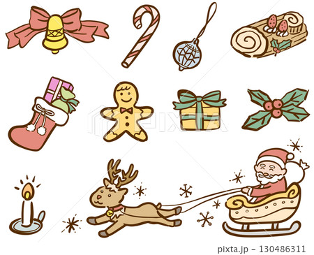 可愛いクリスマスのイラストセット　カラー 130486311