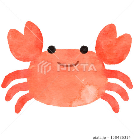 シンプルで可愛いオレンジ色のカニのイラスト　水彩 130486314