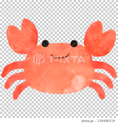シンプルで可愛いオレンジ色のカニのイラスト　水彩 130486314