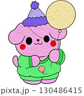 a rabbit with a birthday hat and a balloon 130486415