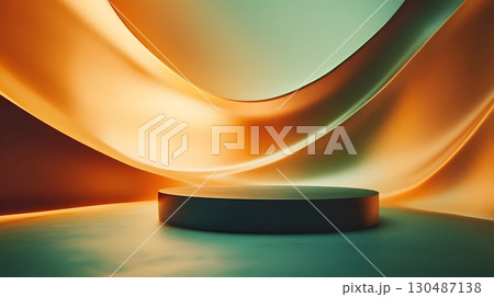 abstract orange and green background with minimalist podium 130487138