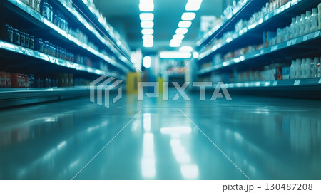 empty supermarket aisles at night 130487208