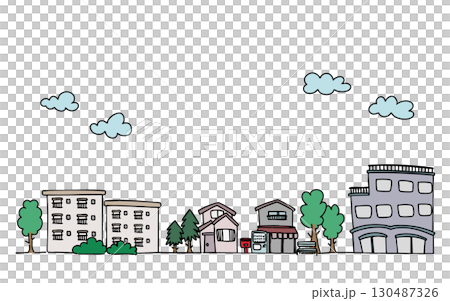 Hand-drawn rough Japanese cityscape illustration, horizontal, background illustration Hand-drawn rough Japanese cityscape illustration, horizontal, background illustration 130487326