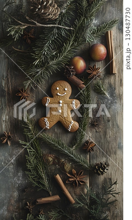 gingerbread man christmas cookie on rustic...のイラスト素材 [130487730] - PIXTA