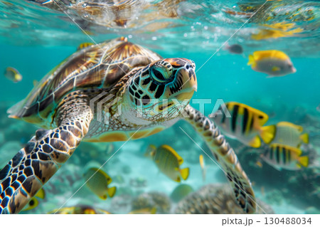 sea turtle under water. sea turtle under water. 130488034