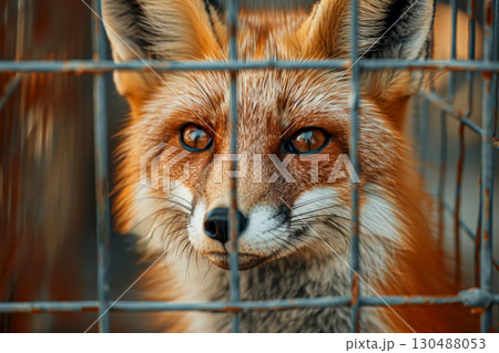 close up red fox caught in cages. . Generative AI 130488053