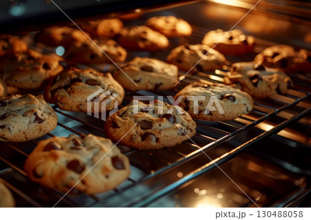 baking rack suspending freshly baked cookies in the oven, created with generative ai 130488058