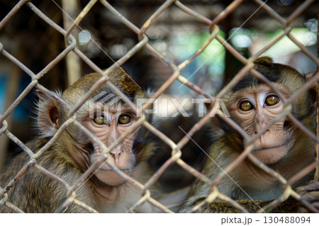 close up monkey caught in cages. . Generative AI 130488094