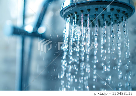 shower with flowing water and steam with window on background. Generative ai 130488115