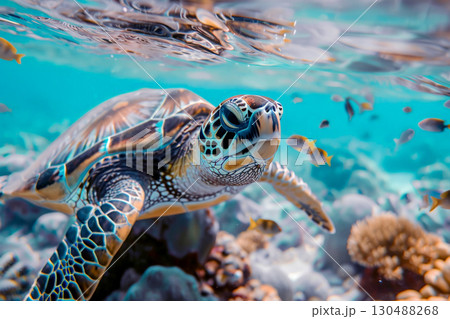 sea turtle under water. 130488268