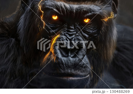 A gorilla with gold lightning in the eyes. 130488269
