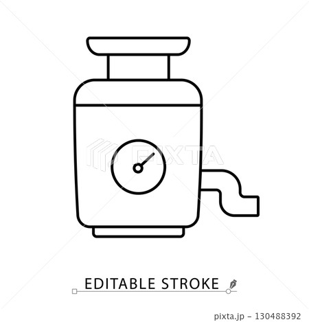 Garbage disposal unit icon with dial and pipe for kitchen sink. Waste grinder, food disposer, sink appliance, household device for crushing food scraps, plumbing system. Garbage disposal unit icon with dial and pipe for kitchen sink. Waste grinder, food disposer, sink appliance, household device for crushing food scraps, plumbing system. 130488392