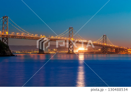 Bay Bridge at sunset in San Francisco California 130488534