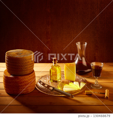 Manchego cheese from Spain in wooden table 130488679