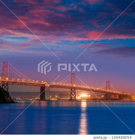 Bay Bridge at sunset in San Francisco California 130489054