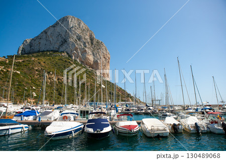 Calpe Alicante marina boats with Penon de Ifach Calpe Alicante marina boats with Penon de Ifach 130489068