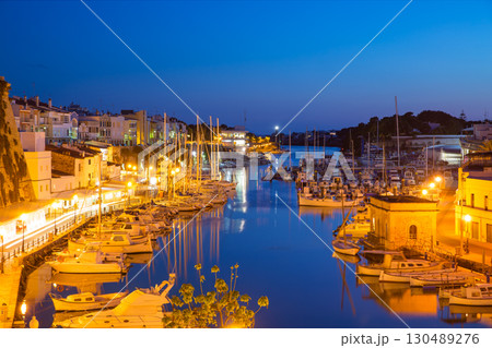 Ciutadella Menorca marina Port sunset town hall and cathedral 130489276
