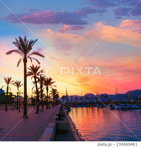 Cartagena Murcia port marina sunset in spain 130489461