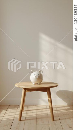 部屋にあるブタの貯金箱 130489537