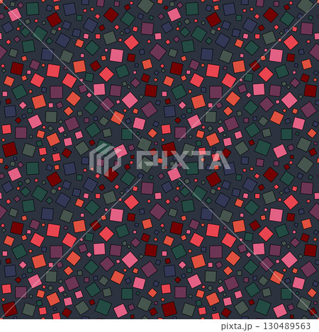 Seamless Geometric Pattern with Colorful Squares on Dark Background Abstract Design 130489563