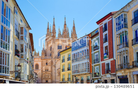 Burgos downtown colorful facades in Castilla Spain Burgos downtown colorful facades in Castilla Spain 130489651