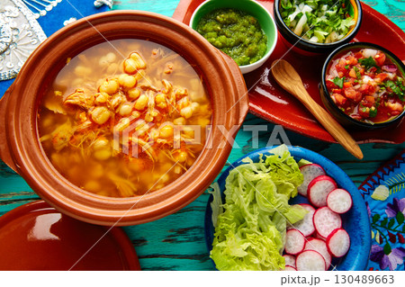 Pozole with mote big corn stew from Mexico 130489663