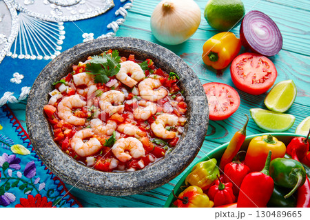Ceviche de Camaron shrimp molcajete from Mexico 130489665