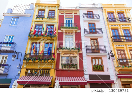 Valencia colorful facades in front Mercado Central at Spain 130489781