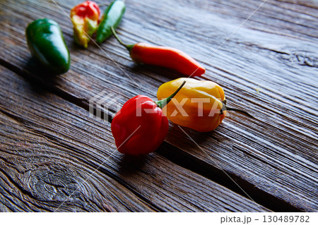 Mexican hot chili peppers colorful mix 130489782