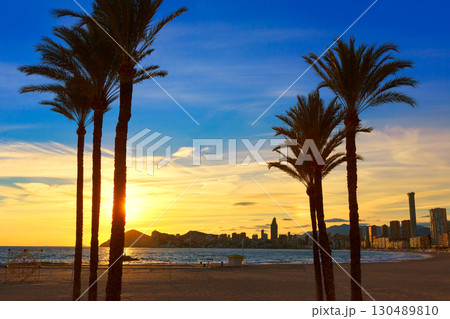 Benidorm Alicante playa de Poniente beach sunset in Spain 130489810
