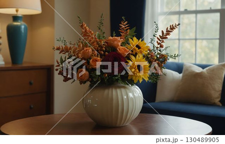 部屋に置かれた花束 130489905