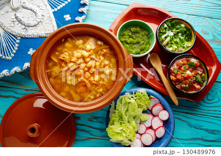 Pozole with mote big corn stew from Mexico 130489976