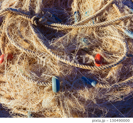 Fishing trammel net tackle texture in Gandia port Fishing trammel net tackle texture in Gandia port 130490000