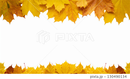 秋の落ち葉フレームもみじ黄 130490134