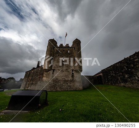 Enniskillen Castle is standing on the banks of Lough Erne in Northern Ireland. Dramatic clouds 130490255